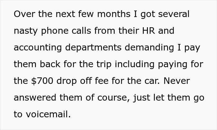 Nasty calls from HR for trip and rental car fees after job loss Nasty calls from HR for trip and rental car fees after job loss