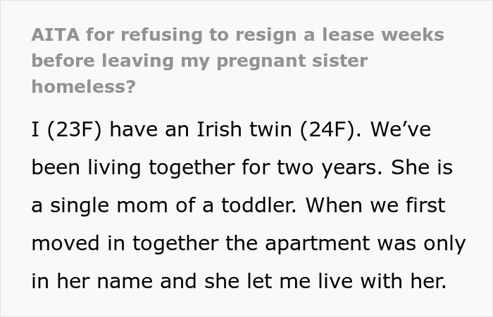 Text excerpt about a 23-year-old helping struggling sister with rent and childcare