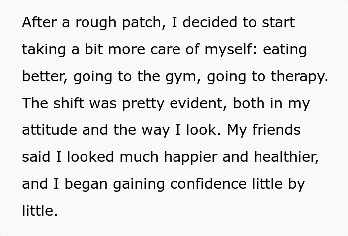 Text about self-care improvements like gym, therapy, and gaining confidence Text about self-care improvements like gym, therapy, and gaining confidence