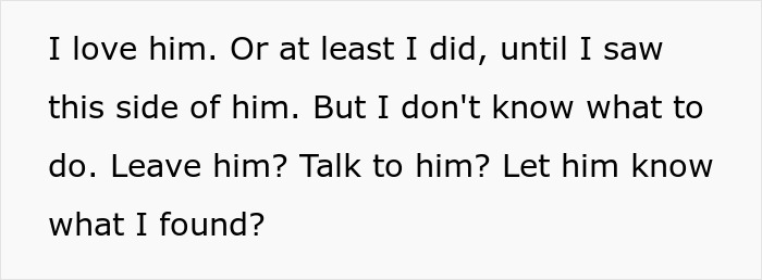 Text expressing confusion about love and cyberbullying discovery in relationship
