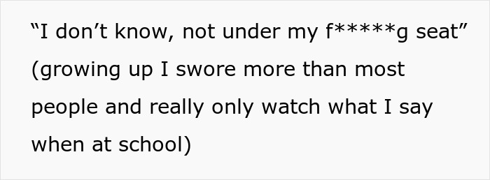 Text about swearing in school and not looking under the seat