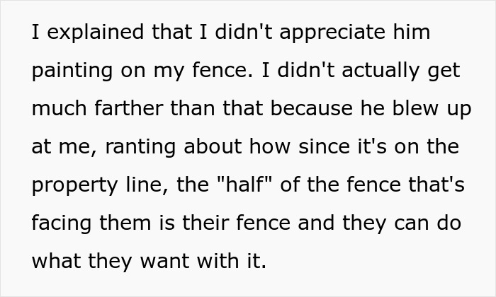 Text about neighbor arguing half fence belongs to them disagreement