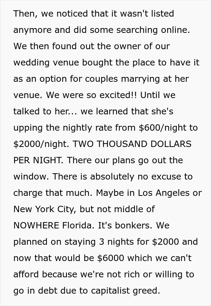 “Wonder Why The Economy Is So Bad?” Bride Refuses To Go Into Debt Because Of Airbnb Owner’s Greed “Wonder Why The Economy Is So Bad?” Bride Refuses To Go Into Debt Because Of Airbnb Owner’s Greed