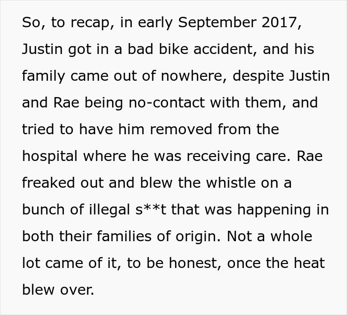 Recap of events involving cult family and bike accident
