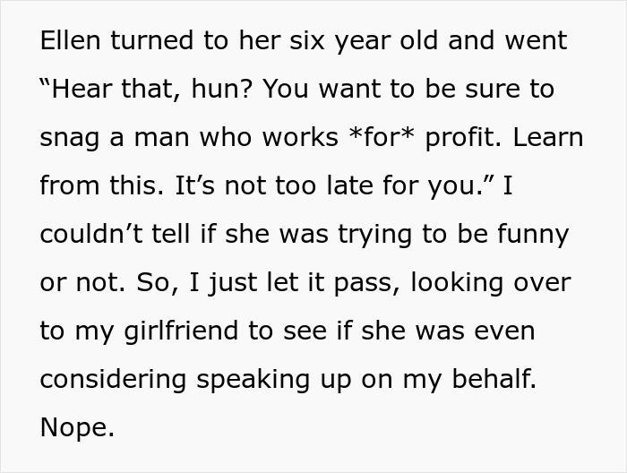 Text about snagging a man who works for profit and girlfriend silence during restaurant dinner Text about snagging a man who works for profit and girlfriend silence during restaurant dinner