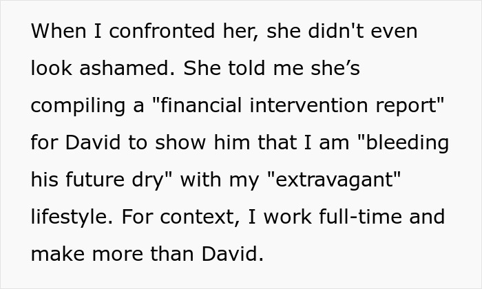 Text about mother-in-law compiling financial intervention report Text about mother-in-law compiling financial intervention report
