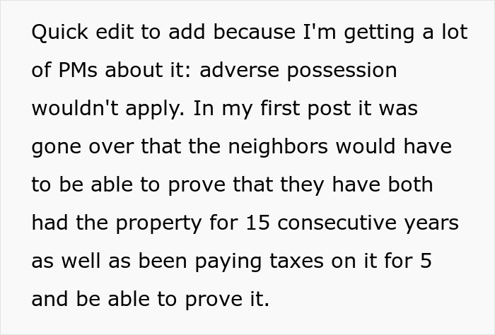 Text about adverse possession rules and property tax proof