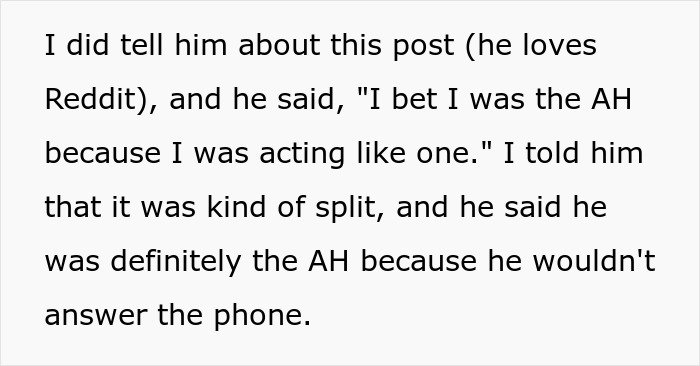 Text from Reddit, detailing a man's realization he was an AH for not being interested in his wife's job until too late.
