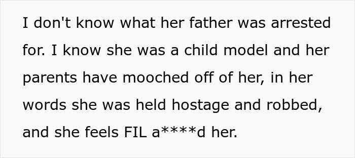 Text discussing MIL's troubled childhood and modeling background in wedding issues