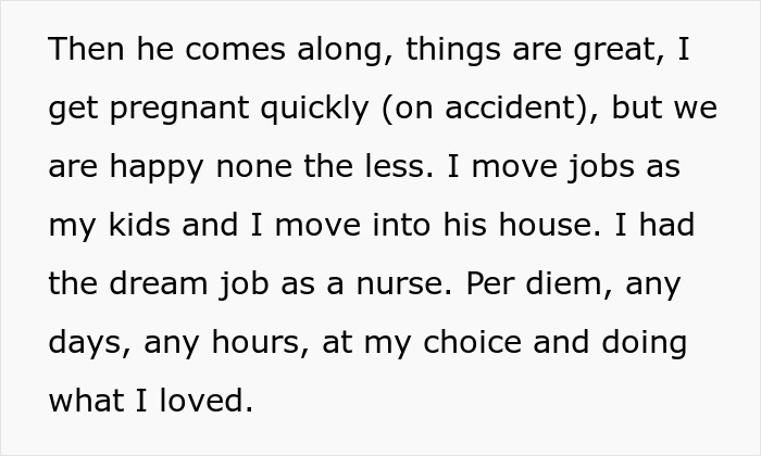 Text about pregnancy, career change, and traditional values conflict