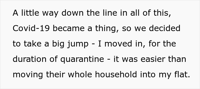 Text explaining moving in during Covid-19 quarantine for convenience