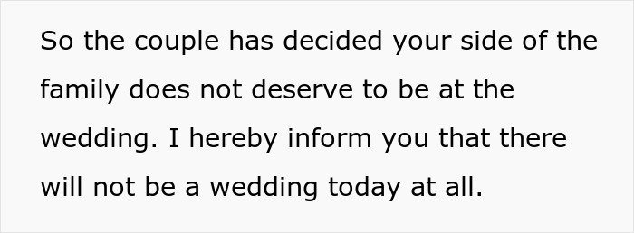 Text declaring no wedding will happen due to family issues Text declaring no wedding will happen due to family issues