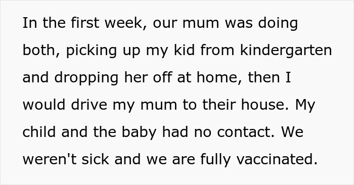 Text about childcare routine involving kindergarten and no contact with baby Text about childcare routine involving kindergarten and no contact with baby