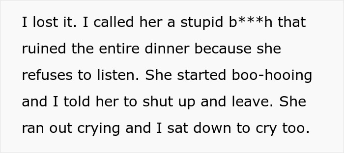 Text describing argument after ruined pasta causing tears