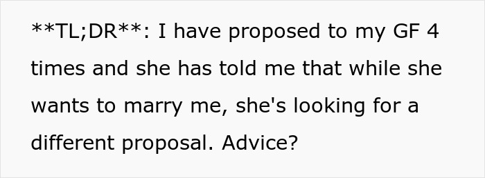 Text explaining proposing 4 times but seeking a different proposal