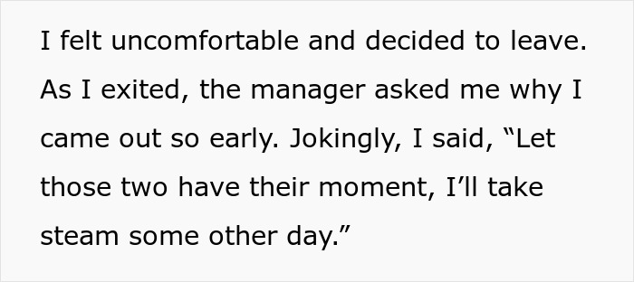 Text explaining feeling uncomfortable and leaving the gym steam room Text explaining feeling uncomfortable and leaving the gym steam room