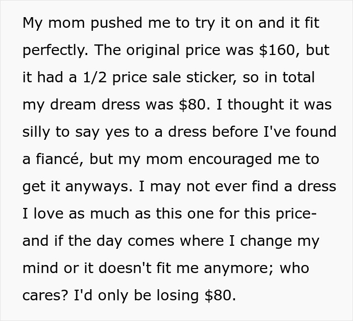 Explanation of buying a dream wedding dress at half price despite no fiancé Explanation of buying a dream wedding dress at half price despite no fiancé