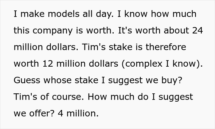 Text excerpt about company valuation and stake buying suggestion Text excerpt about company valuation and stake buying suggestion