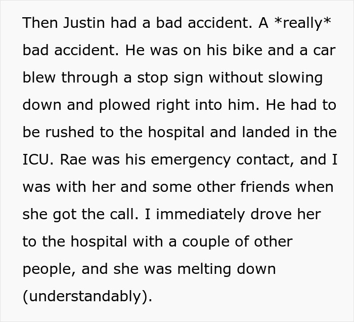 Text about serious bike accident within restrictive community
