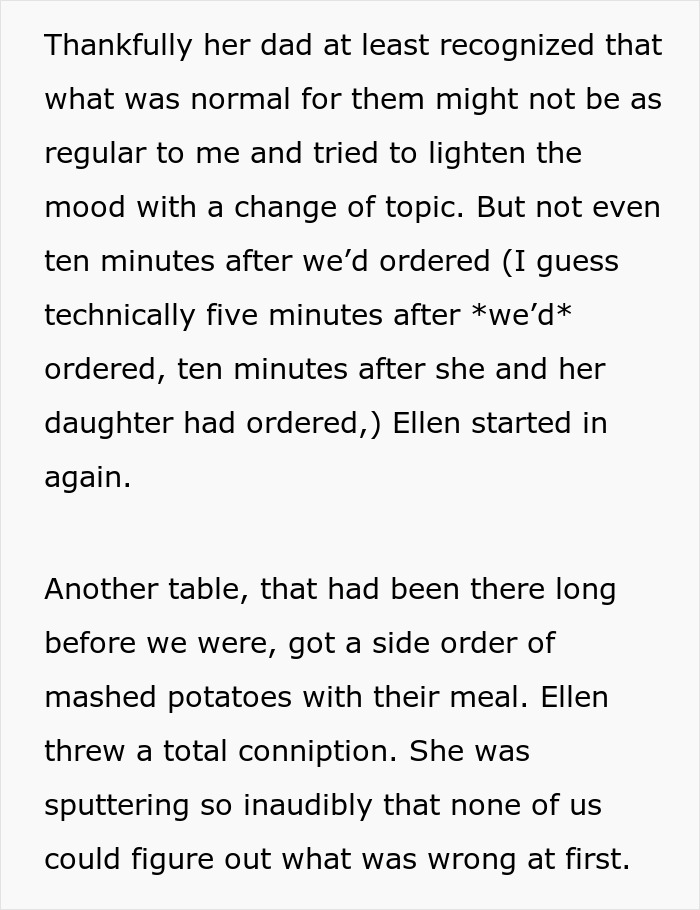 Fiancée's mom causes scene over mashed potatoes order at restaurant Fiancée's mom causes scene over mashed potatoes order at restaurant