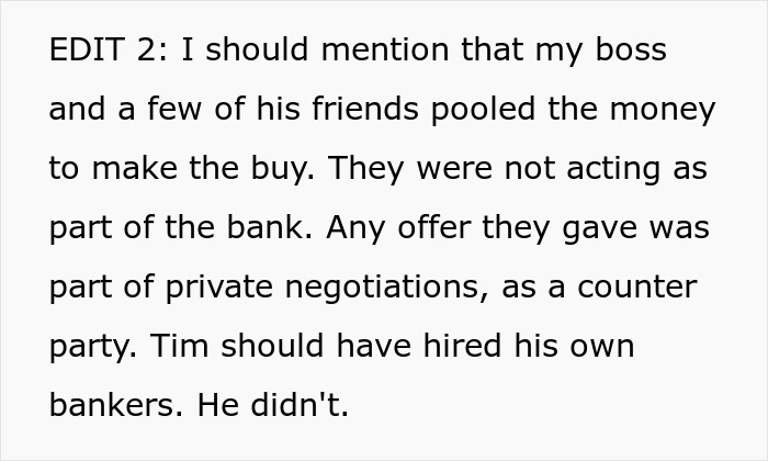 Text explaining private negotiations and pooling money by boss in million loss event Text explaining private negotiations and pooling money by boss in million loss event