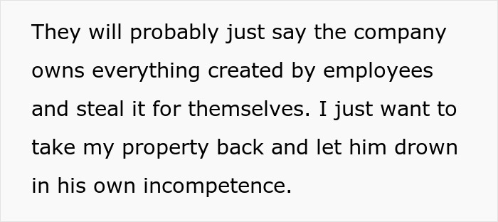 Text about company owning employee creations and wanting to reclaim code