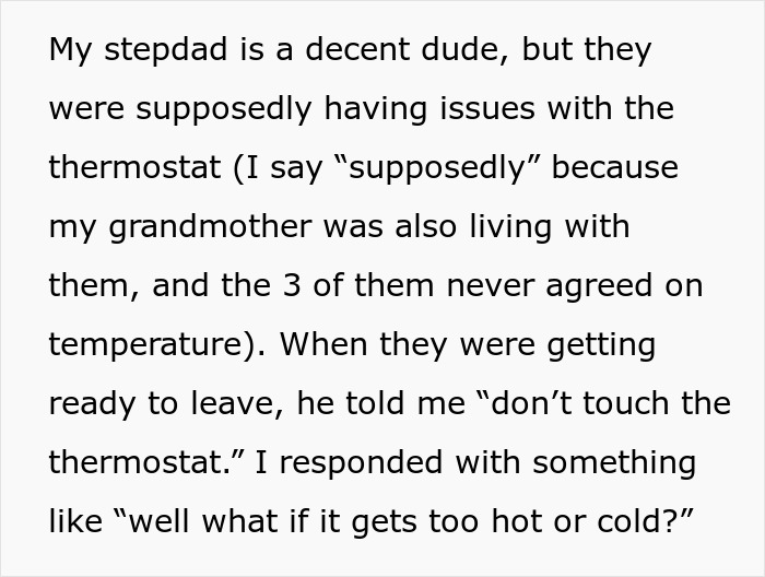 Text about stepdad instructing not to touch thermostat