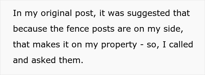 Text explaining fence posts placement and property line clarification