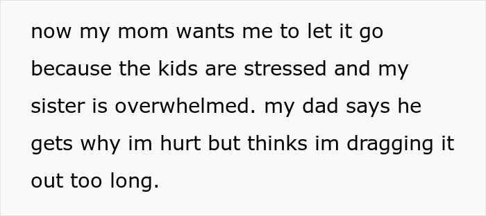 Text about family pressure to let go of babysitting conflict Text about family pressure to let go of babysitting conflict