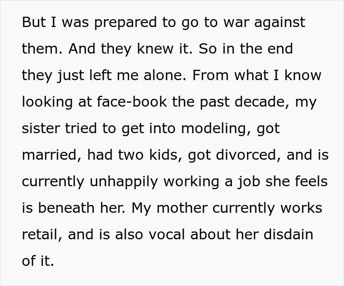 Text excerpt about toxic parents and family struggles shared on social media