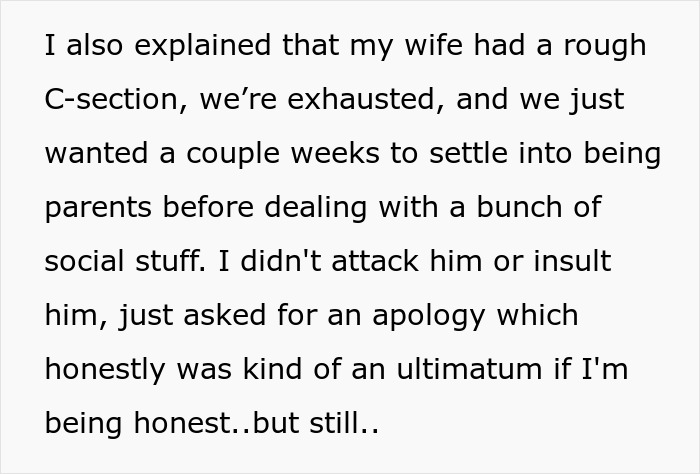 Text explaining wife's rough C-section and request for social patience Text explaining wife's rough C-section and request for social patience