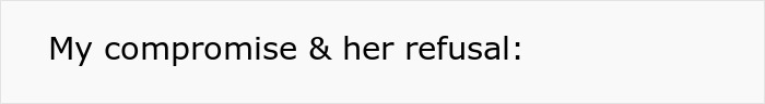 Text on a light gray background: My compromise & her refusal. A fianc&eacute;e's demand to cut off parents.