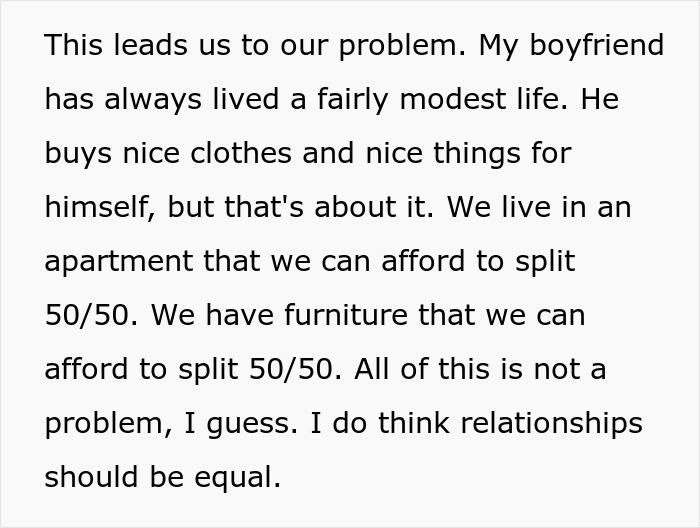 Text explaining 50/50 split living expenses in relationship Text explaining 50/50 split living expenses in relationship