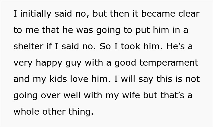 Text about taking in a dog with good temperament after friend considered shelter Text about taking in a dog with good temperament after friend considered shelter