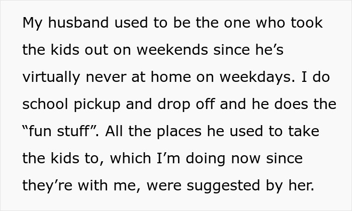 Text about husband's changed behavior and involvement with kids influenced by mistress