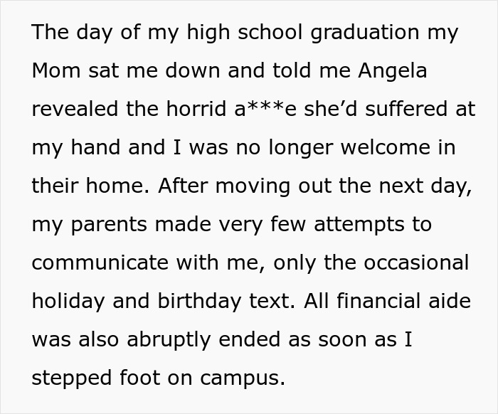 Text about family estrangement and financial aid cutoff after high school graduation Text about family estrangement and financial aid cutoff after high school graduation