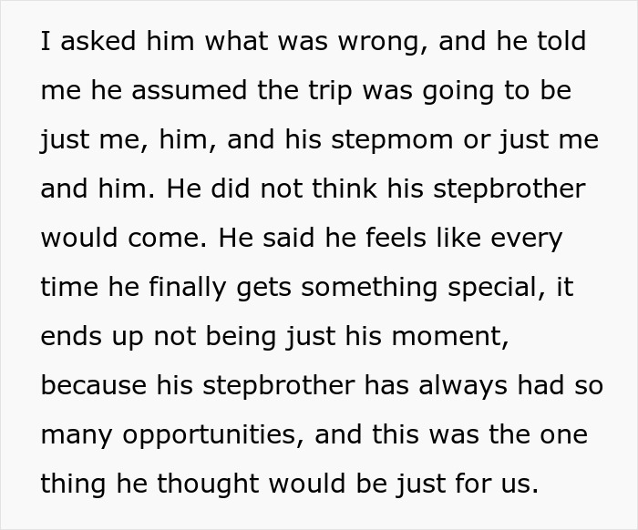 Son Wants To Feel Special By Going On First Vacation With Dad, Refuses To Go If Stepbro Is Going