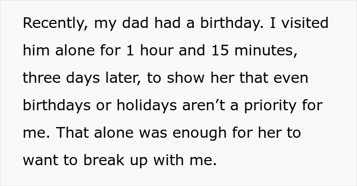Text screenshot: Man details how his manipulative fianc&eacute;e expected him to cut off his parents after visiting his dad.