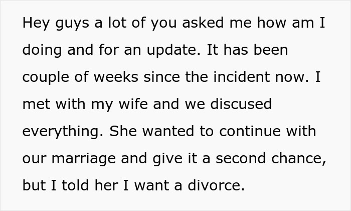 Man's update on divorce decision after stepdaughter damages expensive car