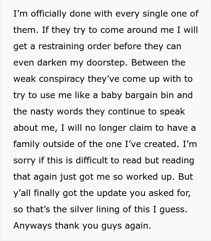 Woman declares she's done with toxic family drama and restraining order plan Woman declares she's done with toxic family drama and restraining order plan