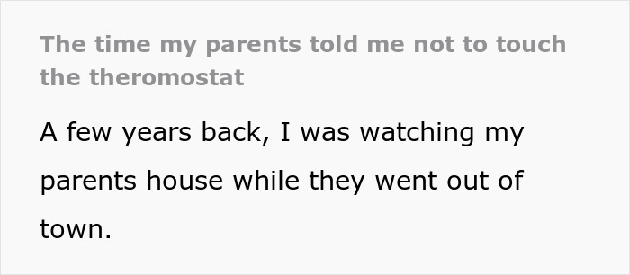 Text about parents telling not to touch thermostat
