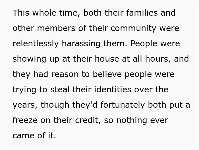 Text describing harassment in insular religious community