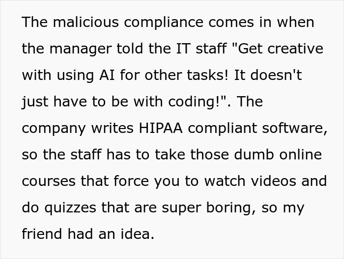 Text about manager encouraging creative AI use for various tasks