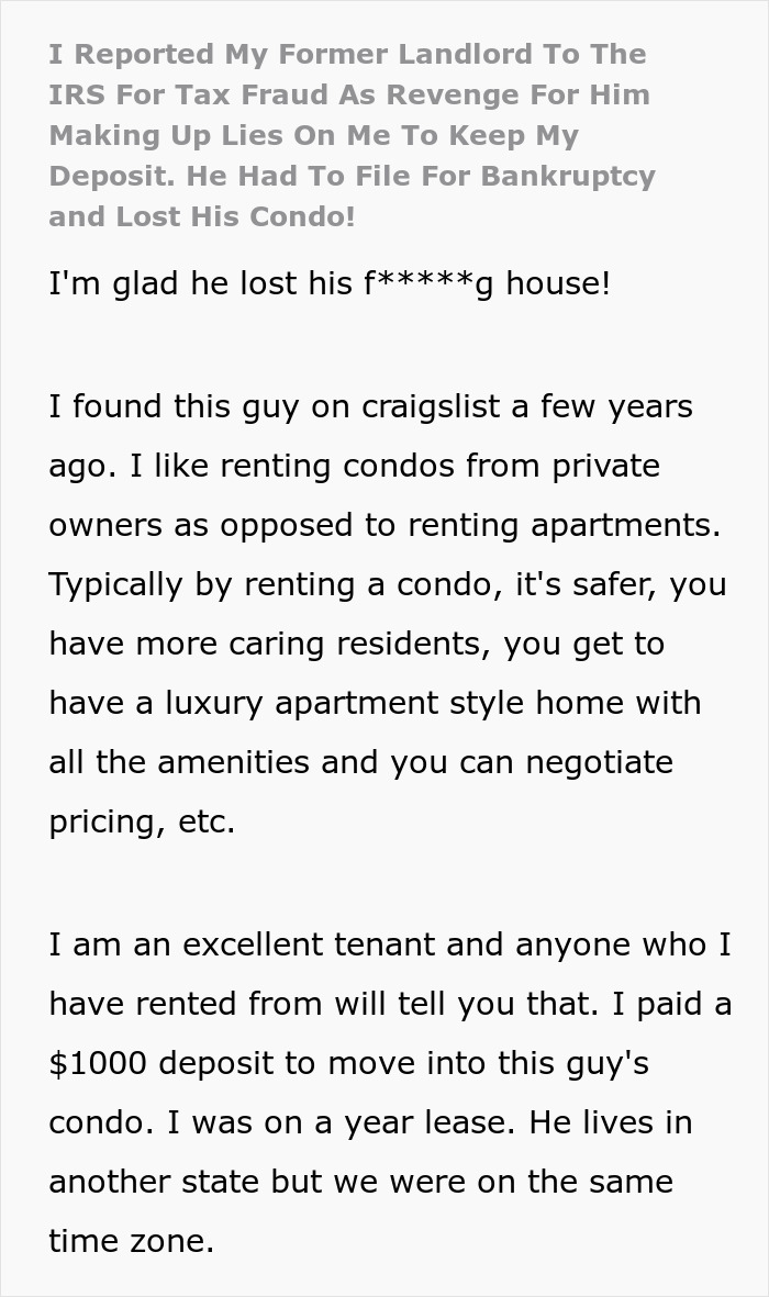 Greedy Landlord Regrets Lying Just To Keep The Deposit, Loses Everything After IRS Gets Involved