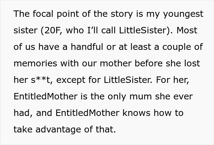 Text about youngest sister and family dynamic in sibling revenge story