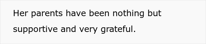 Text on a white background, "Her parents have been nothing but supportive and very grateful," relating to a wealthy woman spoiling her niece.