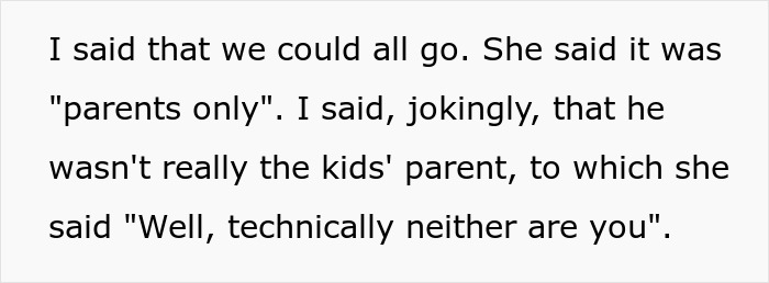 Text discussing parents only event and exclusion of non-parents