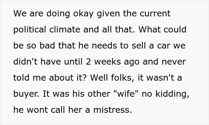 Woman Questions Why Hubby Hates Her New Car So Much, The Answer Comes With A Second Family Attached