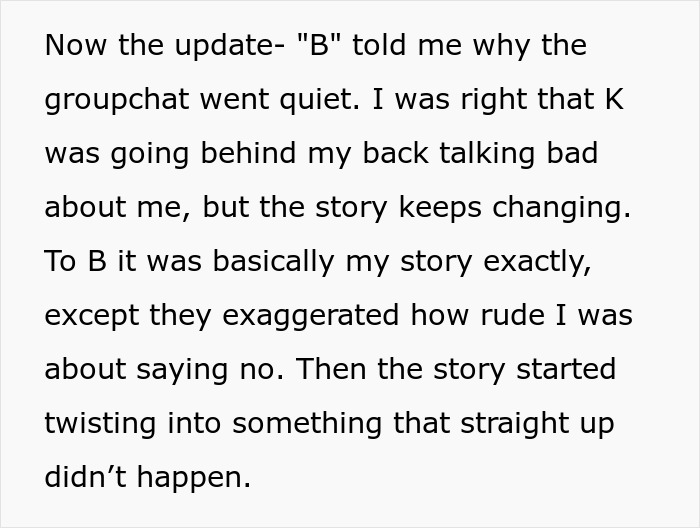 Friend reveals groupchat silence over wedding dress refusal and rumors Friend reveals groupchat silence over wedding dress refusal and rumors
