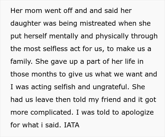 Text about surrogate's mom defending her and escalating conflict Text about surrogate's mom defending her and escalating conflict